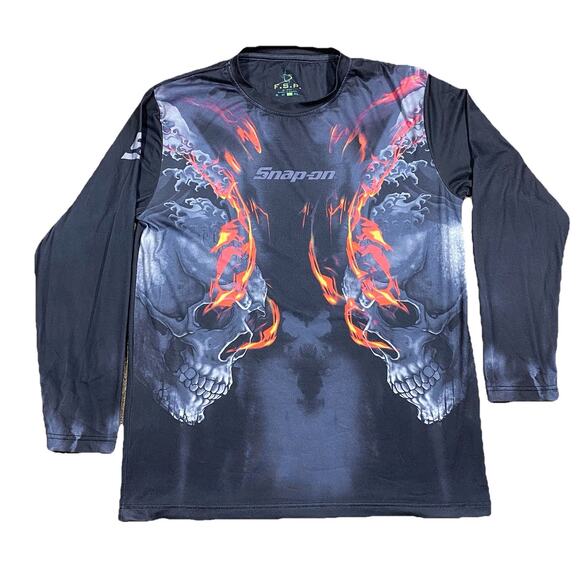 Snap-On Skull Flames Long Sleeve Shirt Black Graphic FSP L - Picture 1 of 11